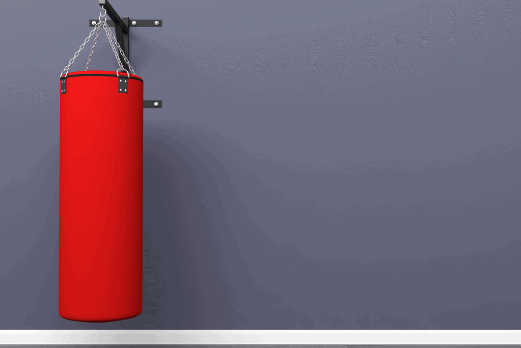 red punching bag, one of the best home workout equipment for weight loss,, in a house