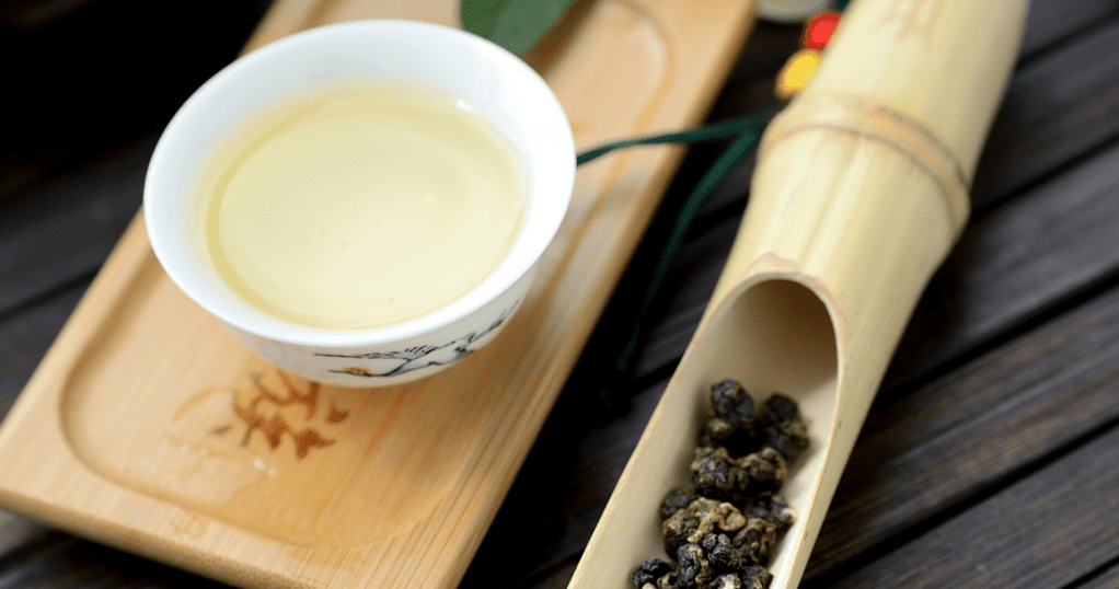 oolong tea with oolong on bamboo
